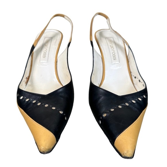 SERGIO ROSSI Vintage Two-Toned Leather Pointed Toe Slingback Pumps - Picture 6 of 9